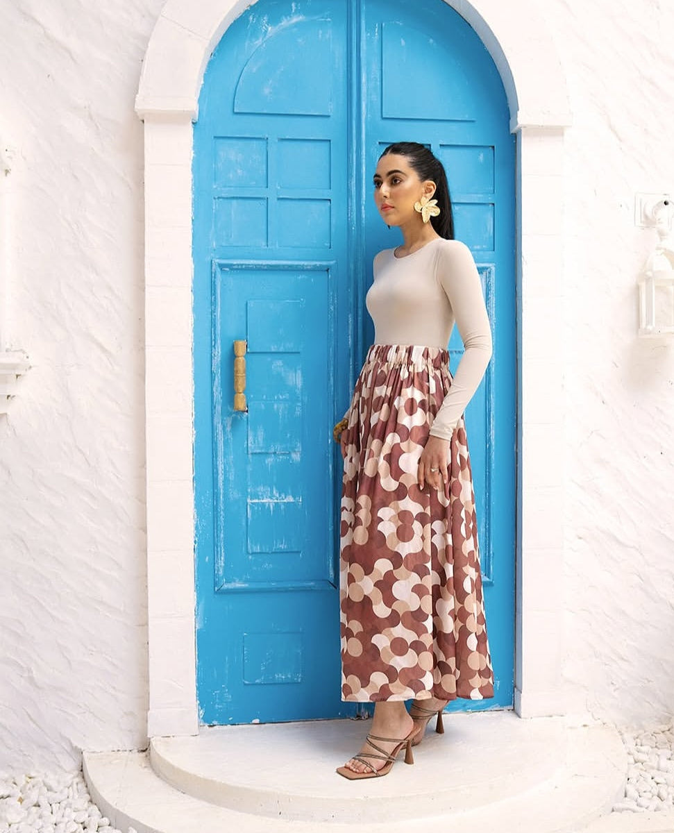 Honeycomb Print A Line Skirt